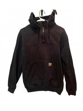Carhartt Quarter Zip Hoodie Black Faded Workwear Sweatshirt Size Small